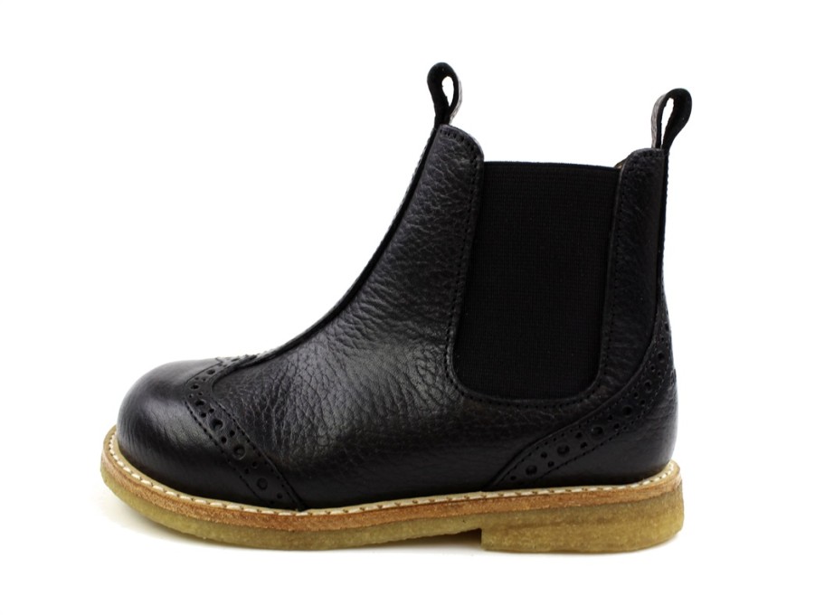 Kids Angulus Boots And Ankle Boots | Angulus Black Ankle Boots With Perforated Pattern