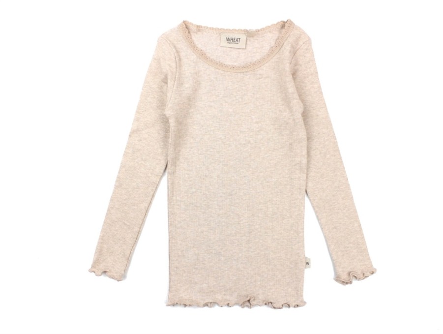 Tweens Wheat Tops | Wheat T-Shirt Rose Melange Rib Lace