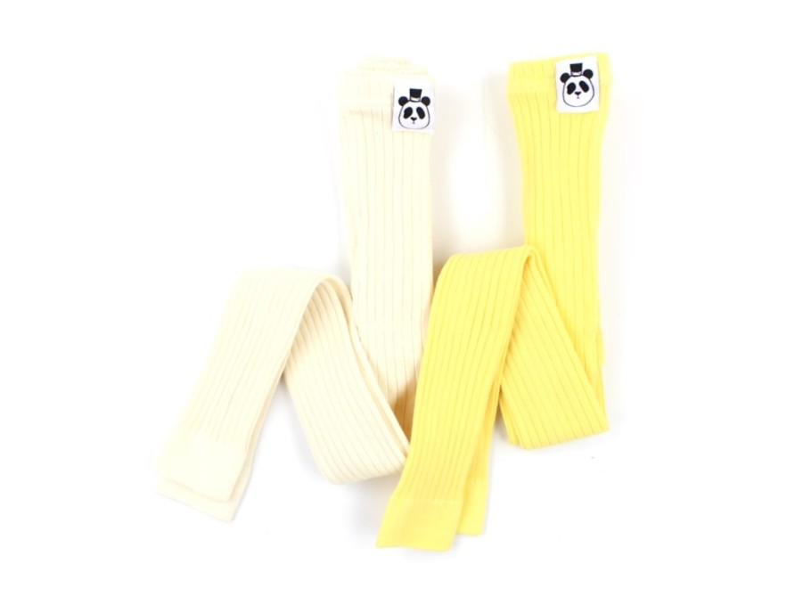 Baby Mini Rodini Tights | Mini Rodini Leggings Yellow/Offwhite Rib (2-Pack)