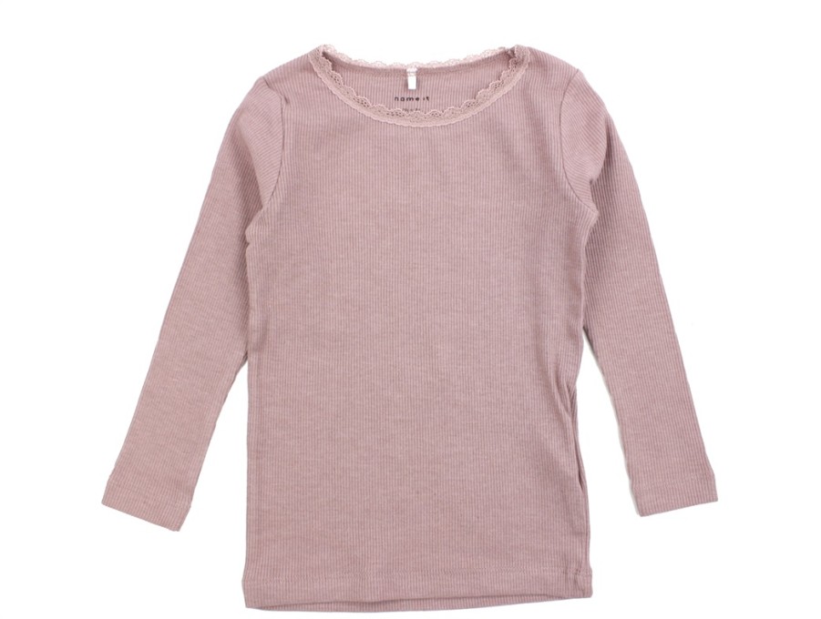 Kids Name It Short And Long-Sleeved T-Shirts | Name It Deauville Mauve Melange Rib Top