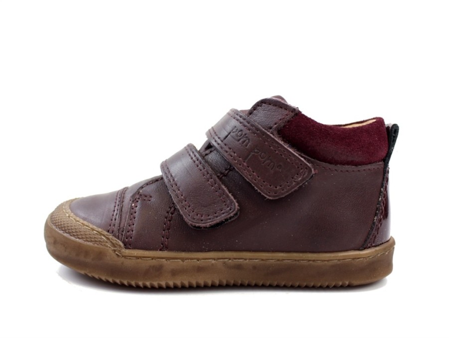 Baby Pom Pom Shoes And Sneakers | Pom Pom Trainer Dark Plum With Velcro