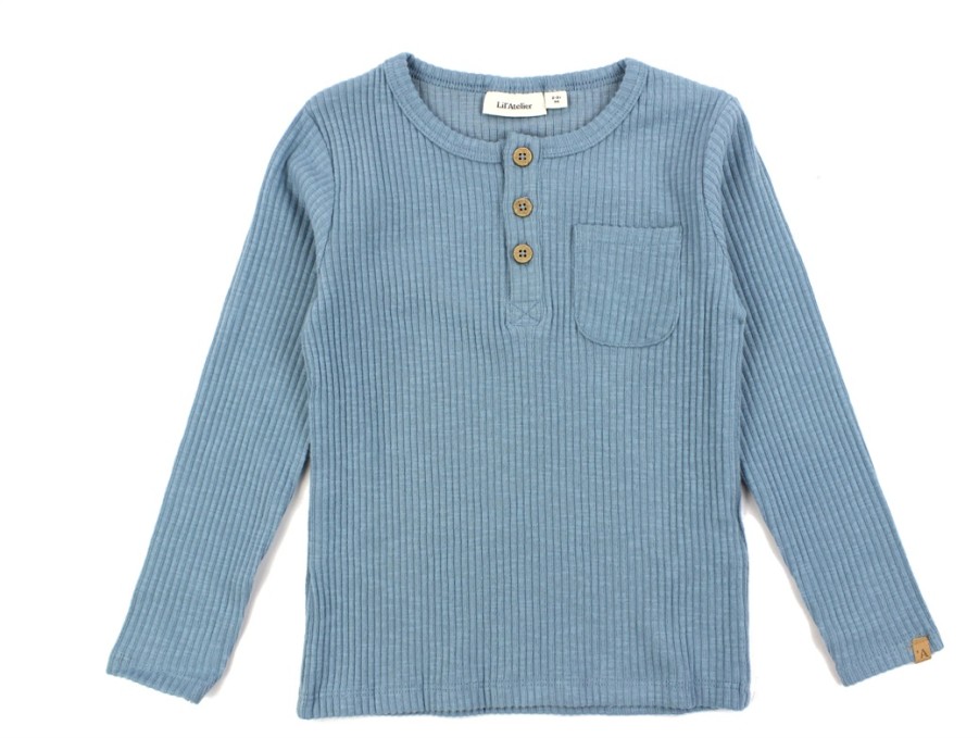 Baby Lil Atelier Short And Long-Sleeved T-Shirts | Lil Atelier Smoke Blue Top