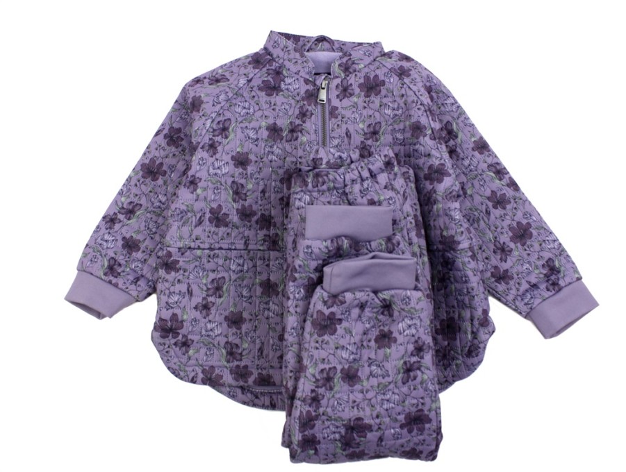 Baby Name It Thermal Wear And Fleece | Name It Lavender Gray Flower Thermal Set