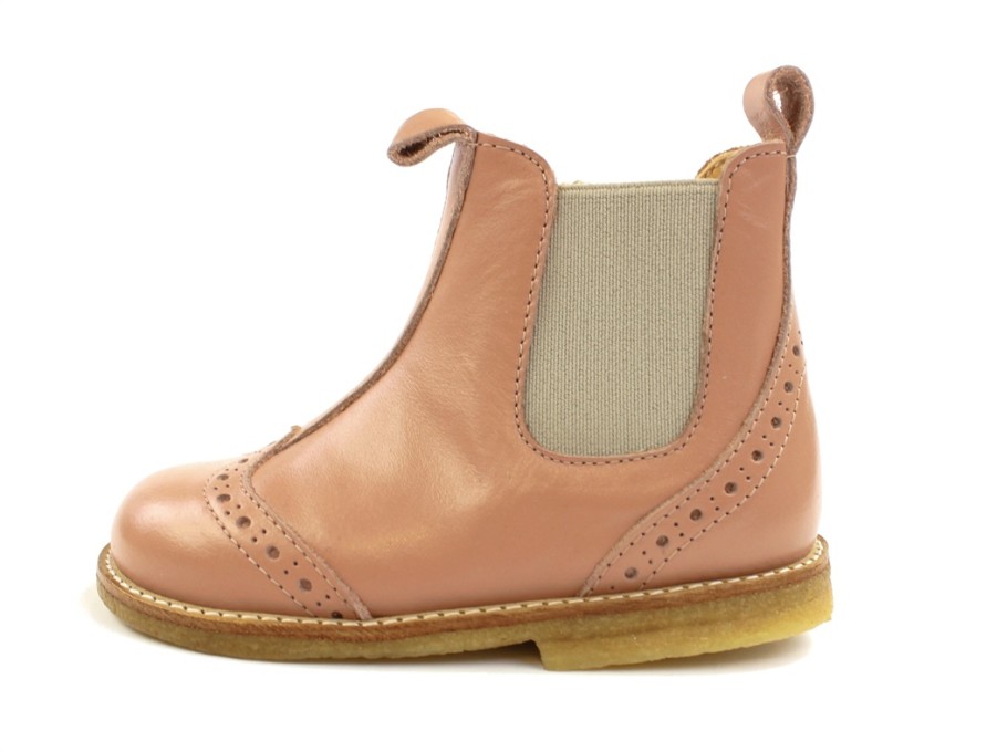 Baby Angulus Shoes And Sneakers | Angulus Peach/Beige Ancle Boot With Hole Pattern