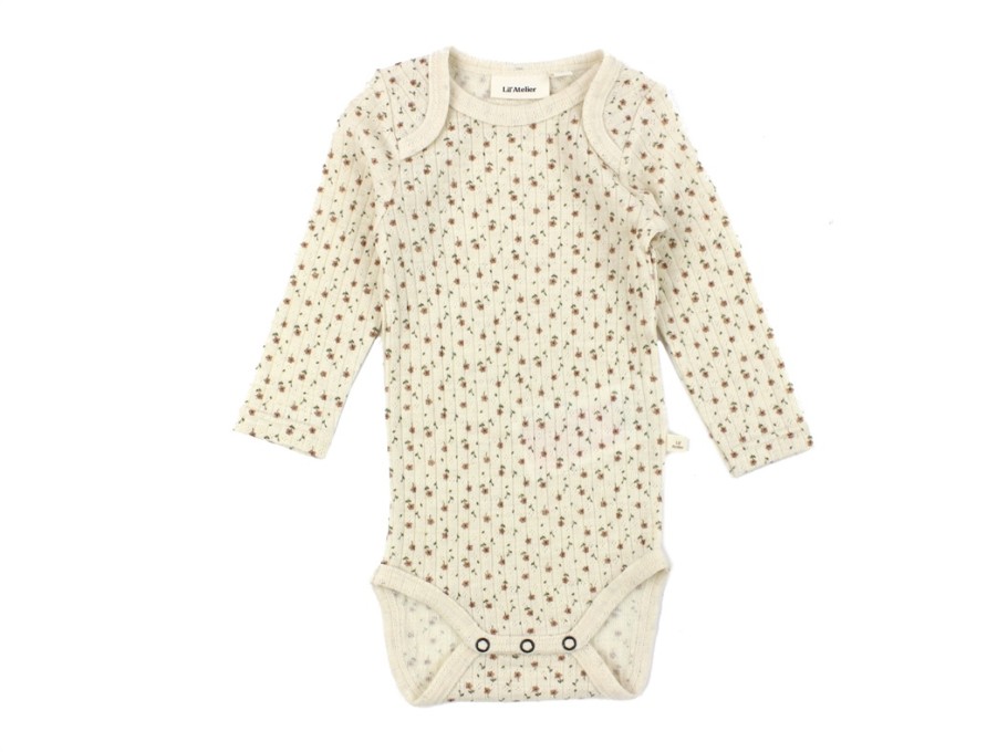 Baby Lil Atelier Bodysuits And Jumpsuits | Lil Atelier Turtledove Printed Body Merino Wool