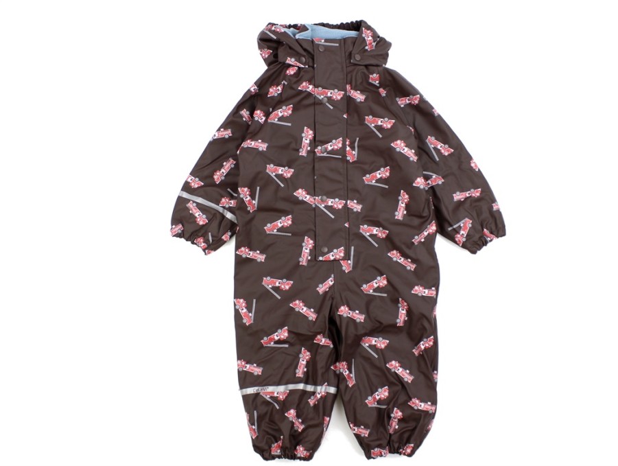 Baby Celavi Rainwear | Celavi Rainsuit Java Fire Trucks With Fleece Lining