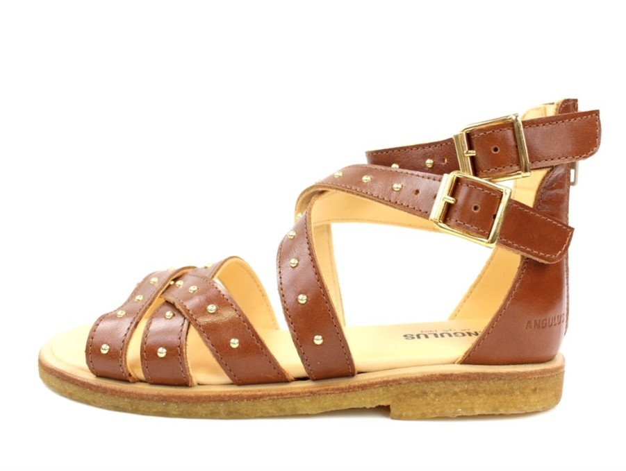 Kids Angulus Sandals | Angulus Sandal Cognac With Rivets And Zipper