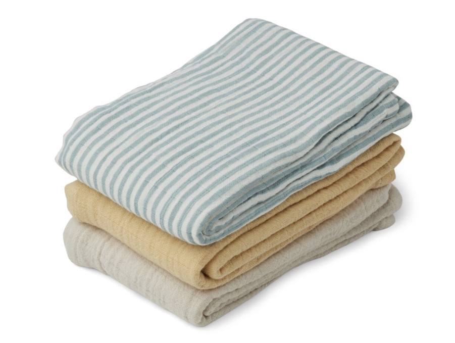 Accessories And Home Liewood | Liewood Sea Blue Stripe Mix Muslin Cloths Line (3-Pack)