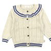 Baby Petit Piao Cardigans | Petit Piao Nature White/Denim Blue Knit Cable Collar Cardigan