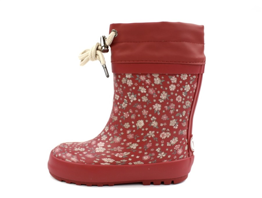 Baby Wheat Thermal Boots And Winter Rubber Boots | Wheat Red Flowers Winter Rubber Boot