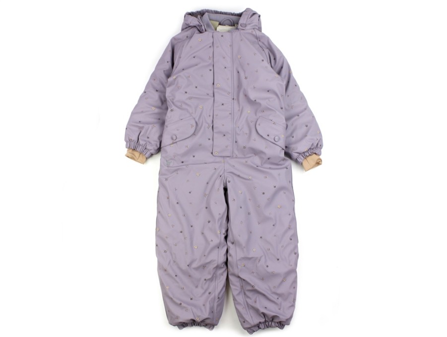 Baby Wheat Coveralls | Wheat Lavender Flowers Rubber Snowsuit Ludo