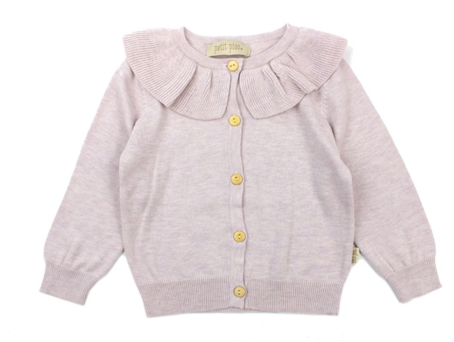 Baby Petit Piao Cardigans | Petit Piao Cardigan Light Rose Melange Collar