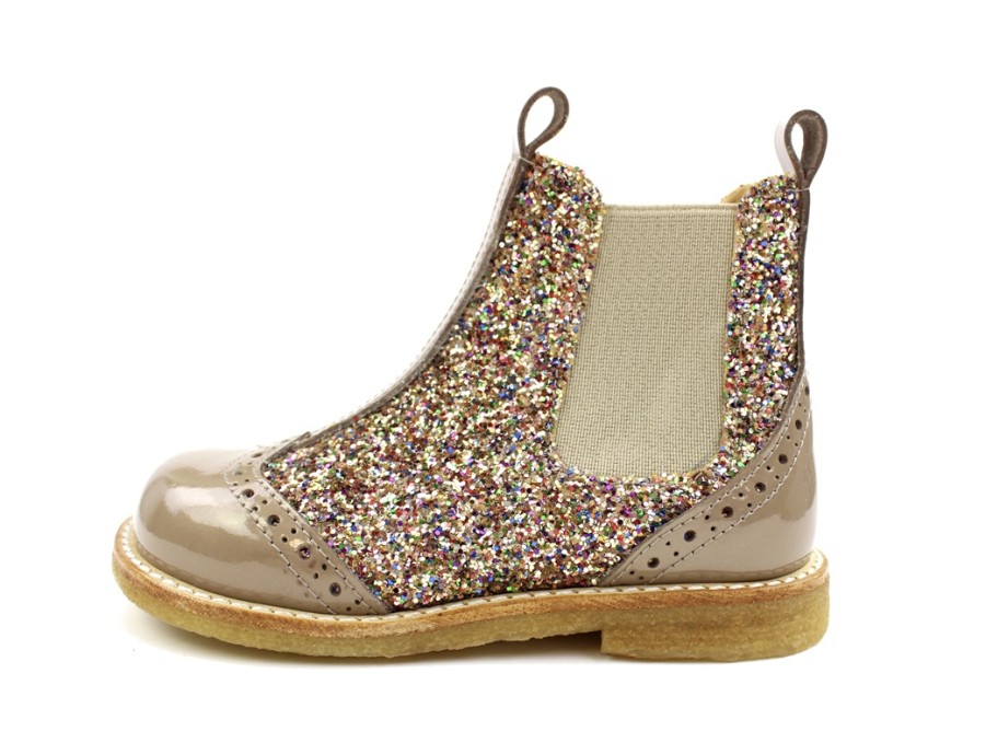 Kids Angulus Boots And Ankle Boots | Angulus Nougat Multi Glitter Ankle Boots With Perforated Pattern