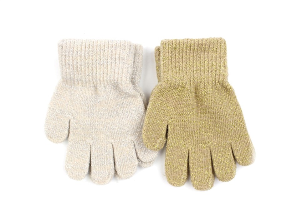 Kids Celavi Gloves | Celavi Beige Gold Glitter Wool/Nylon Mittens (2-Pack)