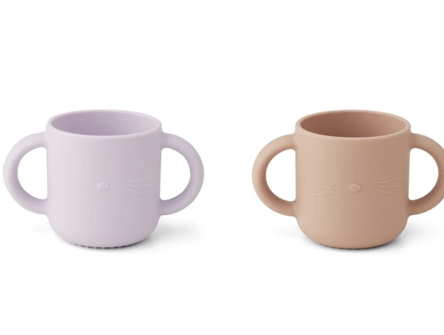 Accessories And Home Liewood | Liewood Cat Light Lavender Rose Mix Cup With Handle Gene Silicone (2-Pack)