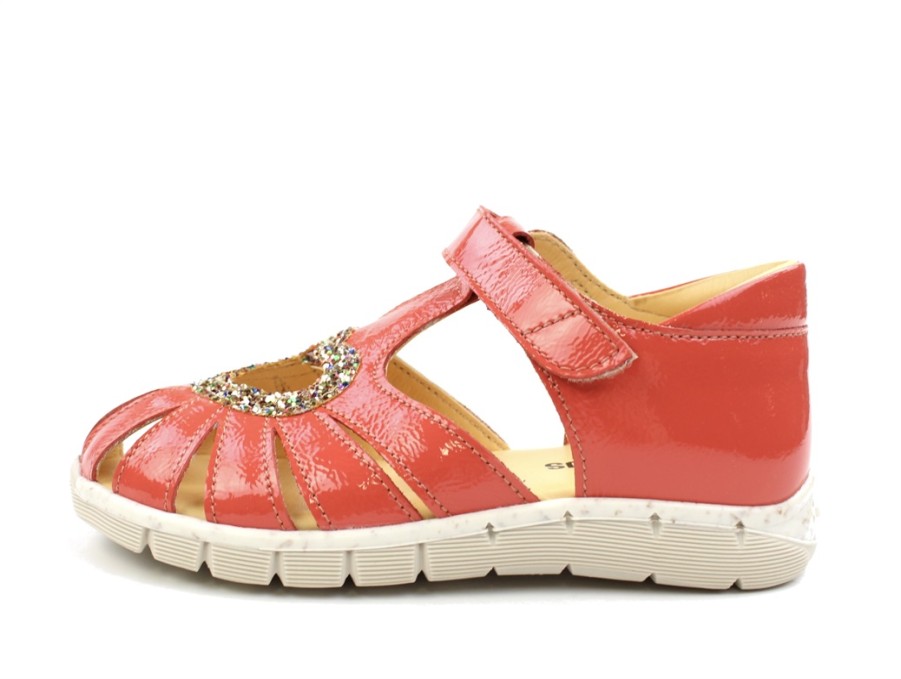 Kids Angulus Sandals | Angulus Coral Sandal With Heart, Glitter Patent