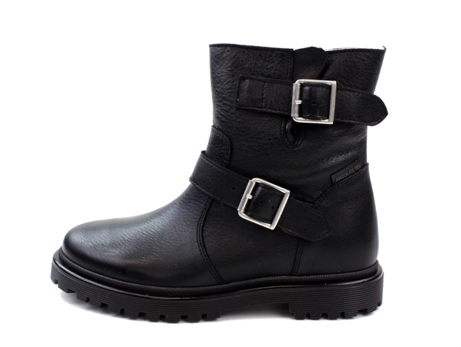 Kids Angulus Winter Boots | Angulus Black Winter Boot With Buckles And Tex