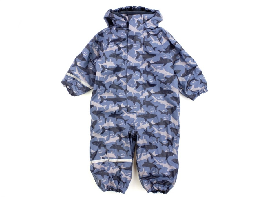 Baby Celavi Rainwear | Celavi Rainsuit Blue Sharks With Fleece Lining