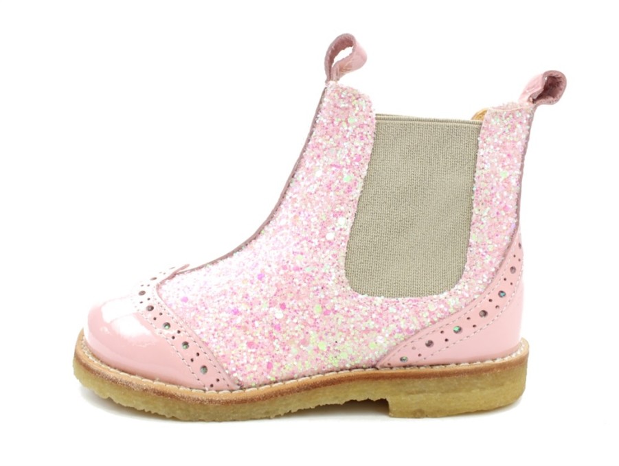 Kids Angulus Boots And Ankle Boots | Angulus Ancle Boot Rosa/Beige Glitter With Hole Pattern