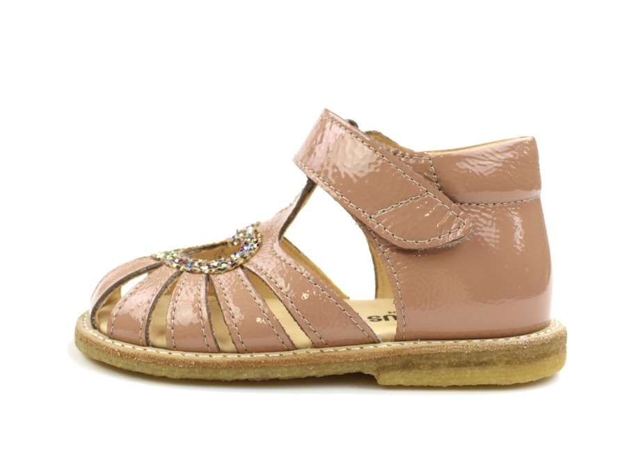 Baby Angulus Sandals | Angulus Dark Peach Sandal With Heart, Multi Glitter Patent