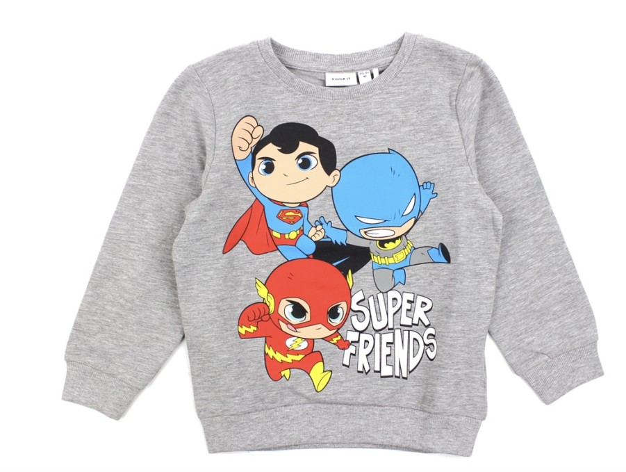 Tweens Name It Blouses And Knitwear | Name It Grey Melange Sweatshirt Dc Super Friends