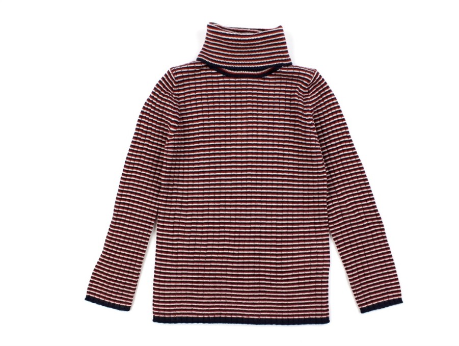 Kids FUB Blouses And Knitwear | Fub Ecru/Dark Navy/Bright Red Rollneck Blouse Merino Wool