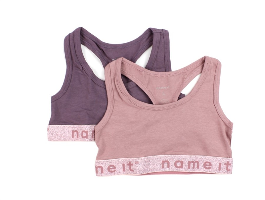 Kids Name It Underwear And Sleepwear | Name It Nostalgia Rose/Black Plum Glitter Top (2-Pack)