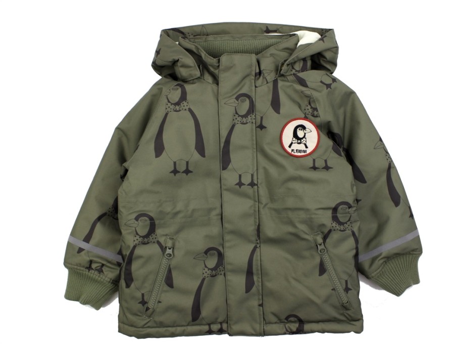 Baby Mini Rodini Winter Jackets | Mini Rodini Green Penguin Parka Winter Jacket