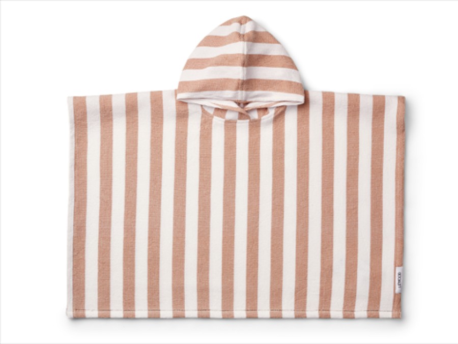 Baby Liewood Swimwear | Liewood Paco Stripe White Tuscany Rose Hooded Towel Poncho