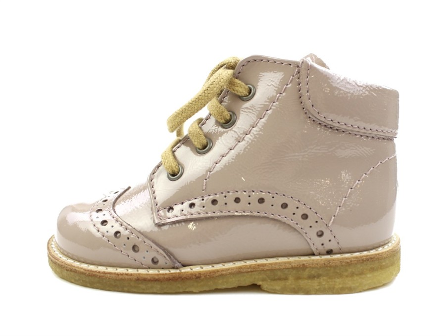 Baby Angulus First Shoes | Angulus Dusty Almond Beginner Shoes With Patent Leather