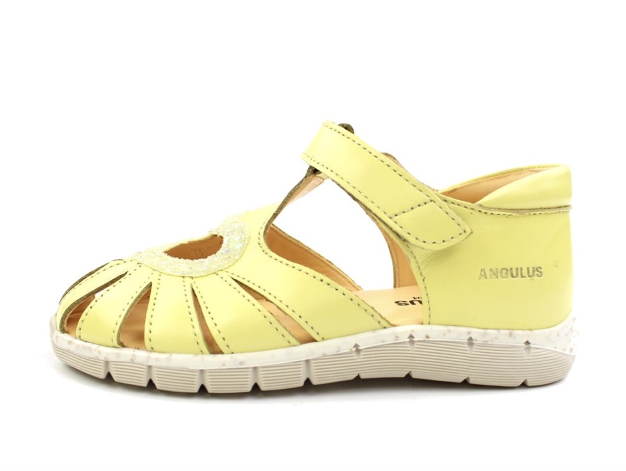 Kids Angulus Sandals | Angulus Light Yellow Sandal With Heart And Glitter