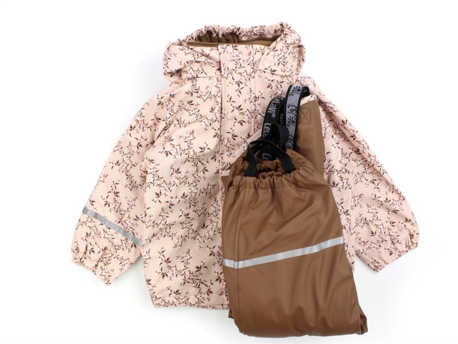 Baby Celavi Thermal Wear And Fleece | Celavi Rainwear Pants And Jacket With Fleece Lining Peach Whip Flowers