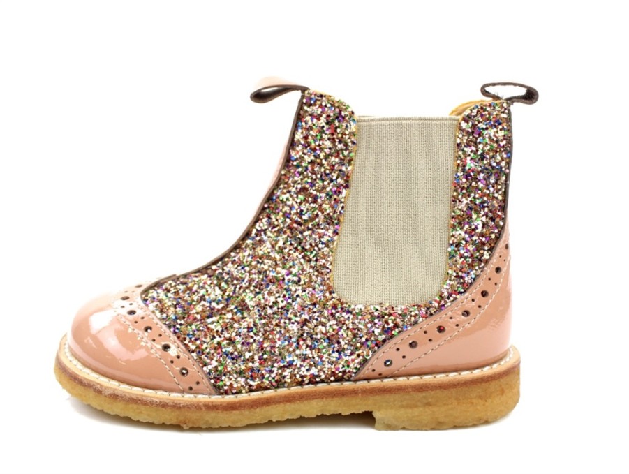 Kids Angulus Boots And Ankle Boots | Angulus Ancle Boot Dark Peach/Multi Glitter With Hole Pattern