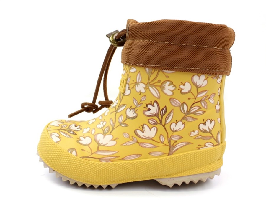 Baby Bisgaard Thermal Boots And Winter Rubber Boots | Bisgaard Winter Rubber Boot Short Mustard Flower With Wool Lining