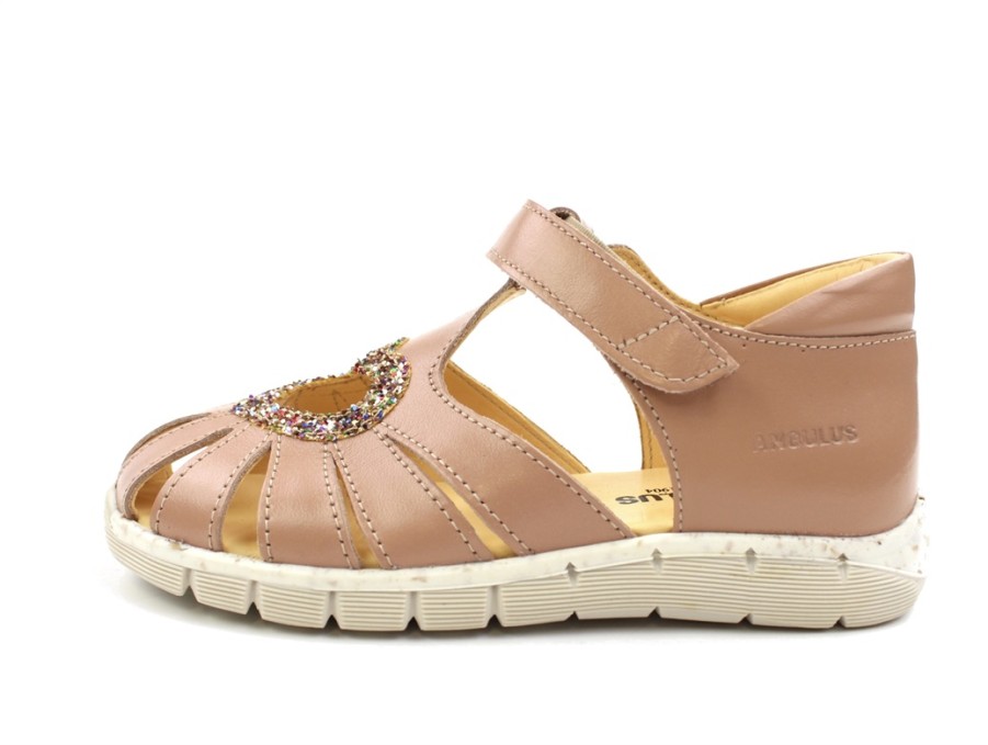 Kids Angulus Sandals | Angulus Dark Peach Sandal With Heart And Multi Glitter