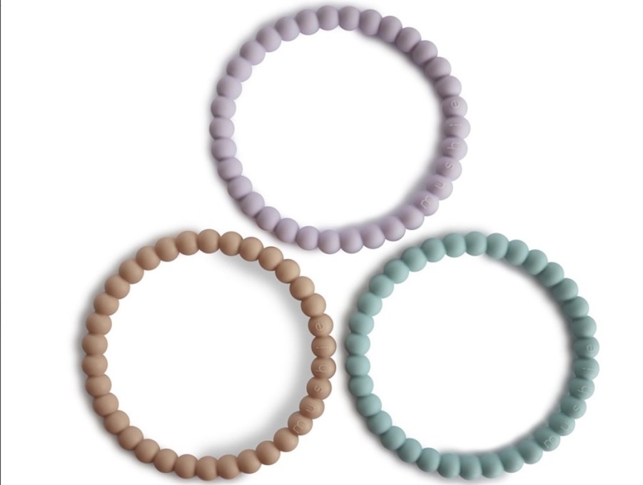 Accessories And Home Mushie | Mushie Lilac/Cyan/Soft Peach Pearl Teething Rings (3-Pack)