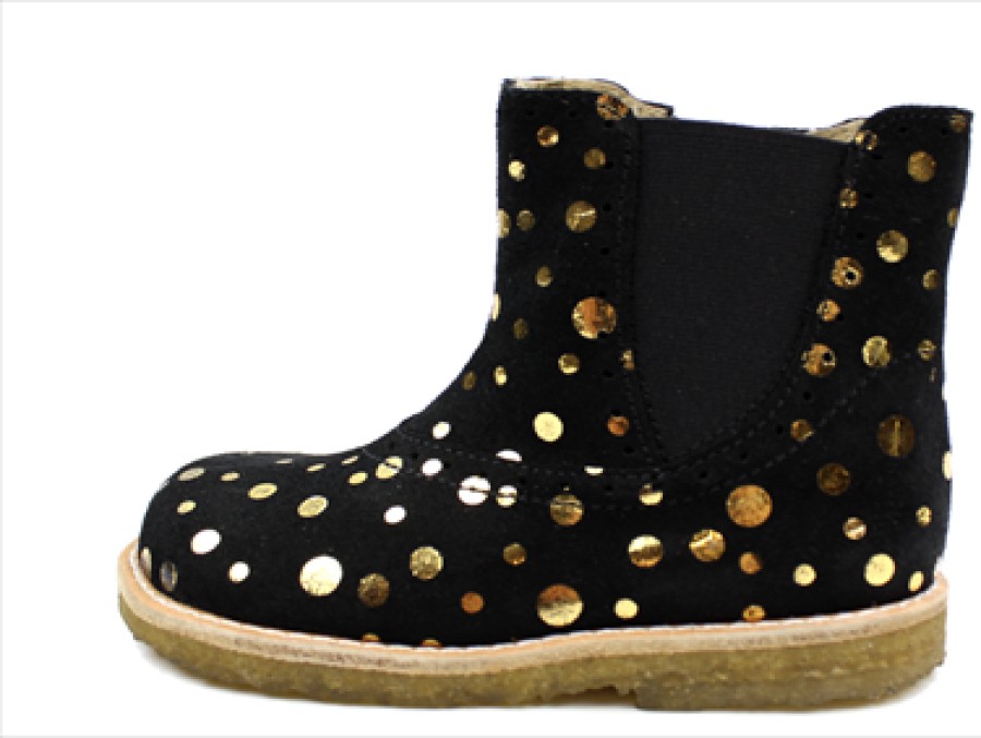 Kids Pom Pom Boots And Ankle Boots | Pom Pom Ancle Boot Black Gold Dot With Elastic