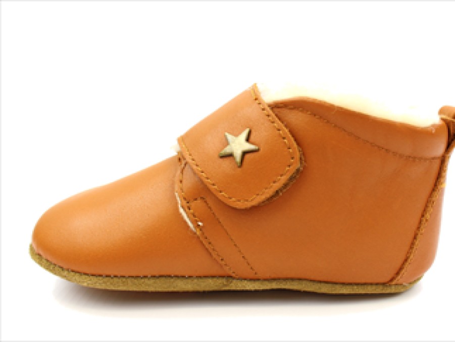 Baby Bisgaard Slippers | Bisgaard Slippers Cognac With Star And Woollining