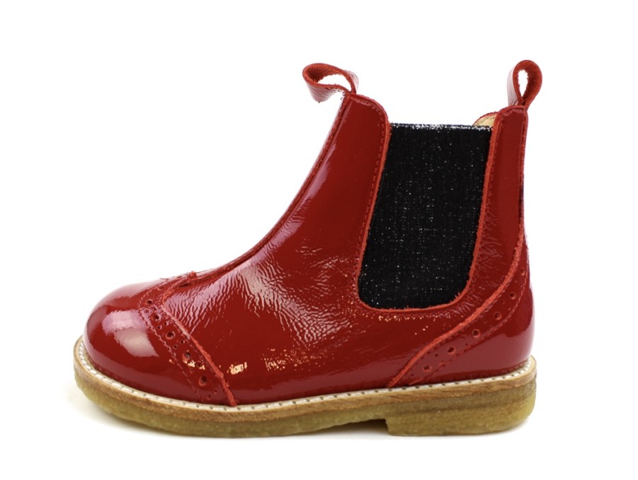 Kids Angulus Boots And Ankle Boots | Angulus Red Black Glitter Ankle Boots With Perforated Pattern