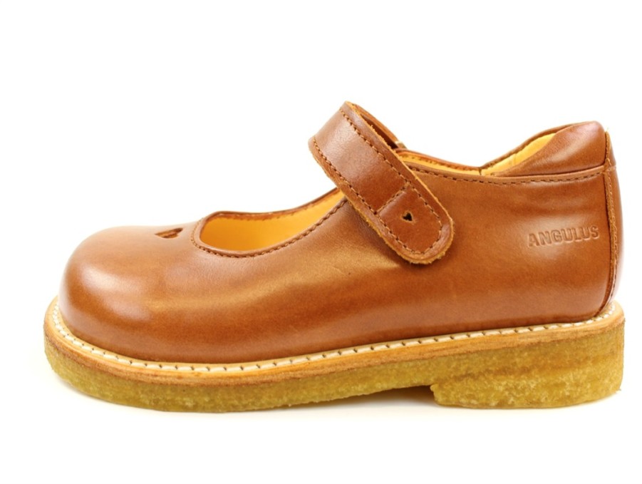 Baby Angulus Shoes And Sneakers | Angulus Mary Jane Cognac With Hjerte